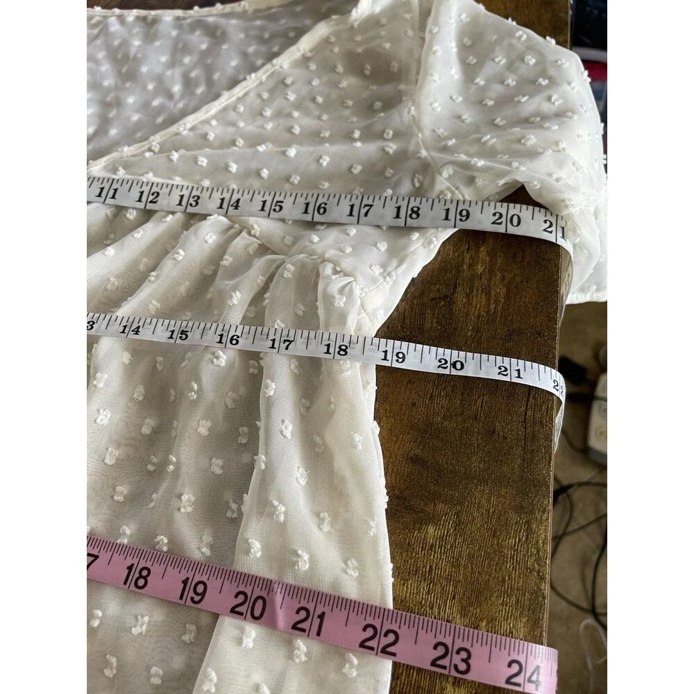 Women's Swiss-Dot Sheer Tie Front Flutter Short Sleeve Swim Coverup Sheer Ivory